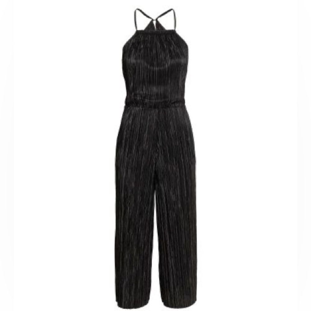 Black Halter Pleated Jumpsuit